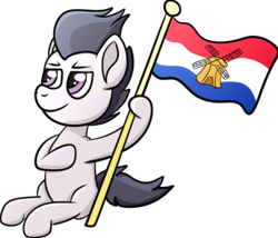 Size: 406x347 | Tagged: safe, artist:xppp1n, imported from ponybooru, rumble, flag, netherlands, simple background, sitting, solo, transparent background