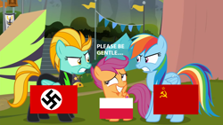 Size: 1366x768 | Tagged: safe, deleted from derpibooru, imported from ponybooru, lightning dust, rainbow dash, scootaloo, the washouts (episode), 1939, eqg flag-tag meme, nazi, nazi germany, poland, soviet union, this will not end well