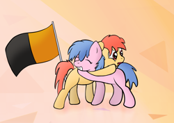 Size: 4960x3508 | Tagged: safe, artist:mlpfimguy, imported from ponybooru, oc, pony, cute, female, flag, hug, male, straight, super straight, super straight pride flag