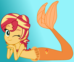 Size: 848x714 | Tagged: safe, artist:danielarkansanengine, artist:jadeharmony, artist:jadethepegasus, imported from derpibooru, sunset shimmer, human, mermaid, equestria girls, base used, bra, clothes, crossover, cute, cutie mark on human, female, fins, humanized, looking at you, mermaid tail, mermaidized, one eye closed, seashell bra, shimmerbetes, smiling, smiling at you, solo, species swap, the little mermaid, wink, winking at you