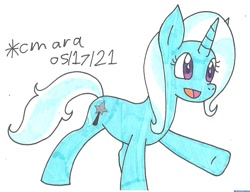 Size: 1003x772 | Tagged: safe, artist:cmara, imported from derpibooru, trixie, pony, unicorn, female, mare, open mouth, open smile, raised hoof, smiling, solo