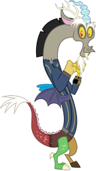 Size: 4504x8000 | Tagged: safe, artist:chrzanek97, artist:ponygamer2020, imported from derpibooru, discord, draconequus, fallout equestria, celestial advice, absurd resolution, clothes, fallout, jumpsuit, looking at you, male, pipboy, simple background, smiling, smiling at you, solo, transparent background, vault suit, vector, watch