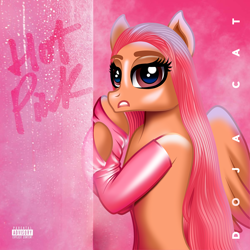 Size: 1200x1200 | Tagged: safe, artist:aldobronyjdc, imported from derpibooru, pegasus, pony, album cover, digital art, doja cat, hot pink, long hair, looking at you, parental advisory, ponified, simple background