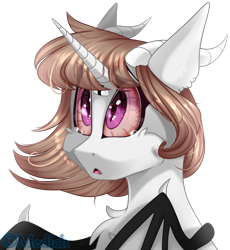 Size: 1775x1933 | Tagged: safe, artist:mediasmile666, imported from derpibooru, oc, oc only, original species, bat wings, bust, horn, simple background, solo, transparent background, wings