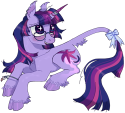 Size: 640x579 | Tagged: safe, artist:universalheart, imported from derpibooru, twilight sparkle, classical unicorn, pony, unicorn, alternate cutie mark, bow, bracelet, cloven hooves, ear piercing, earring, glasses, horn, horn ring, jewelry, leonine tail, piercing, redesign, ring, simple background, solo, transparent background, unicorn twilight, unshorn fetlocks