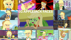 Size: 1280x721 | Tagged: safe, edit, edited screencap, editor:quoterific, imported from derpibooru, screencap, applejack, fluttershy, best in show: the victory lap, camping must-haves, eqg summertime shorts, equestria girls, equestria girls (movie), equestria girls series, i'm on a yacht, legend of everfree, make up shake up, rainbow rocks, rollercoaster of friendship, shake things up!, spring breakdown, street chic, sunset's backstage pass!, spoiler:eqg series (season 2), angry, applejack is best facemaker, applejack's hat, best in show logo, camp everfree outfits, clothes, cowboy hat, cute, cutie mark, cutie mark on clothes, dress, fall formal outfits, female, food, geode of super strength, hat, jackabetes, jewelry, legs, magical geodes, microphone, necklace, offscreen character, one eye closed, open mouth, pancakes, photo booth (song), ponied up, seasickness, shirt, shorts, skirt, sleeveless, sleeveless dress, sleeveless shirt, smiling, solo focus, tanktop, yacht