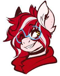 Size: 1642x2088 | Tagged: safe, artist:koboldcourier, imported from derpibooru, oc, oc only, oc:angelfire, pegasus, pony, fluffy, glasses, pegasus oc, red hair, solo, wings