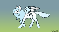 Size: 1750x972 | Tagged: safe, artist:misskanabelle, imported from derpibooru, oc, oc only, oc:ripple, pegasus, pony, female, gradient background, mare, pegasus oc, signature, solo, two toned wings, wings