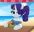 Size: 3704x3592 | Tagged: safe, artist:kittyrosie, imported from derpibooru, rarity, pony, unicorn, beach, clothes, cute, female, hair over one eye, high res, horn, mare, piña colada (drink), raribetes, sand, solo, sunglasses, swimsuit, water