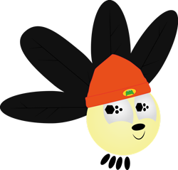 Size: 1280x1223 | Tagged: safe, artist:hazel bloons, artist:hazelbloons, imported from derpibooru, parasprite, 2014, hat, parappa, parappa the rapper, pun, simple background, smiling, solo, species swap, wings