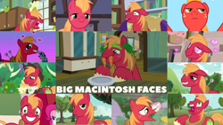 Size: 1280x721 | Tagged: safe, edit, edited screencap, editor:quoterific, imported from derpibooru, screencap, big macintosh, pinkie pie, smarty pants, earth pony, pony, apple family reunion, brotherhooves social, filli vanilli, lesson zero, no second prances, season 2, season 3, season 4, season 5, season 6, season 8, season 9, the big mac question, the break up breakdown, the super speedy cider squeezy 6000, spoiler:s08, spoiler:s09, big macintosh is not amused, carrot, colored hooves, crying, cute, duo, eyes closed, female, floppy ears, food, grass, hat, heart eyes, lettuce, macabetes, male, mouth hold, night, offscreen character, open mouth, sad, screaming, solo, solo focus, sweet apple acres, teeth, unamused, unshorn fetlocks, wavy mouth, wingding eyes, yelling