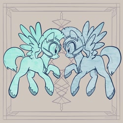 Size: 2048x2048 | Tagged: safe, artist:pfeffaroo, imported from derpibooru, pegasus, pony, duo, female, g5, gay, guard, guardsmare, high res, looking at each other, male, mare, pegasus royal guard, royal guard, shipping, stallion, straight, thunder flap, unnamed character, unnamed pony, zoom zephyrwing, zoomthunder