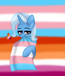 Size: 1013x1165 | Tagged: safe, artist:froyo15sugarblast, artist:nocturnal-moonlight, imported from derpibooru, trixie, pony, unicorn, base used, female, gender headcanon, headcanon, heart, lesbian, lesbian pride flag, lgbt, lgbt headcanon, looking at you, male to female, mouth hold, pride, pride flag, pride month, rule 63, solo, trans female, trans mare trixie, trans trixie, transgender, transgender pride flag