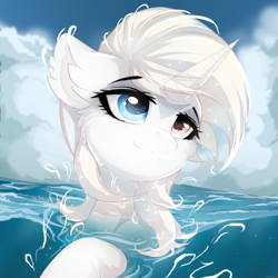 Size: 1000x1000 | Tagged: safe, artist:lucid-guardian, imported from derpibooru, oc, oc:lunar eclipse, unicorn, heterochromia, water, white