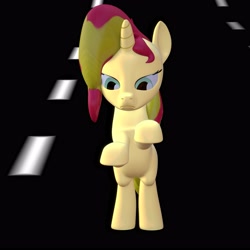 Size: 4000x4000 | Tagged: safe, artist:wissle, imported from derpibooru, sunset shimmer, pony, unicorn, 3d, absurd resolution, angry, atg 2021, bipedal, blender, female, hitting, mare, newbie artist training grounds, road, simple background, solo