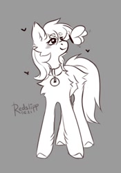 Size: 563x804 | Tagged: safe, artist:redslipp, imported from derpibooru, roseluck, butterfly, pony, collar, cute, fluffy, monochrome, pony pet, request, rosepet, sketch