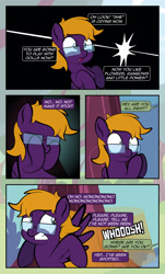 Size: 1920x3169 | Tagged: safe, artist:alexdti, imported from derpibooru, oc, oc only, oc:ale, oc:purple creativity, pegasus, pony, comic:quest for friendship, comic, covering eyes, crying, eyes closed, female, glasses, high res, mare, offscreen character, pegasus oc, shocked, solo, tears of fear, wings