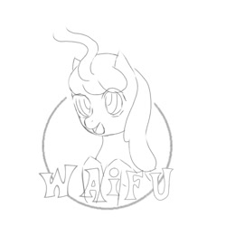 Size: 1080x1080 | Tagged: safe, artist:窦小猫, oc:contard, pony, art pack:chinese commission artwork expo, blushing, looking at you, monochrome, open mouth, simple background, sketch, smiling, vestigial horn