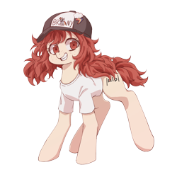 Size: 1000x1000 | Tagged: safe, artist:素素, oc:conpone, pony, art pack:chinese commission artwork expo, clothes, hat, looking at you, shirt, simple background, smiling