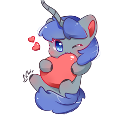 Size: 1000x1000 | Tagged: safe, artist:空空, oc:contard, pony, art pack:chinese commission artwork expo, blushing, heart, hug, simple background, wings