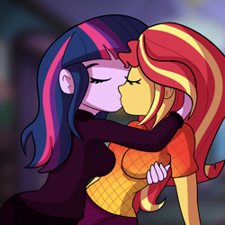 Size: 3000x3000 | Tagged: safe, artist:tjpones, imported from derpibooru, sci-twi, sunset shimmer, twilight sparkle, human, equestria girls, breasts, busty sunset shimmer, busty twilight sparkle, butt, duo, eyes closed, female, high res, hip, hug, kissing, lesbian, making out, missing accessory, no glasses, sci-twibutt, scitwishimmer, shipping, smooching, sunsetsparkle, twibutt