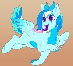 Size: 4000x3643 | Tagged: safe, artist:helemaranth, imported from derpibooru, oc, oc only, oc:arctic plasma, hybrid, pony, fangs, female, forked tongue, horns, paws, simple background, solo, wings