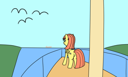 Size: 2000x1203 | Tagged: safe, artist:dzamie, imported from derpibooru, oc, oc only, bird, pegasus, pony, boat, colored, female, mare, newbie artist training grounds, pirate, river, solo