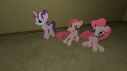 Size: 1360x768 | Tagged: safe, artist:nightmenahalo117, imported from derpibooru, pinkie pie, starlight glimmer, 3d, crying, female, nightmena, pony centipede, siblings, sisters