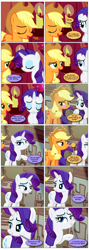 Size: 868x2442 | Tagged: safe, artist:dziadek1990, artist:silver mint, edit, edited screencap, imported from derpibooru, screencap, applejack, rarity, fanfic:ask me again tomorrow, made in manehattan, the crystal empire, comic, conversation, dialogue, female, lesbian, rarijack, requested art, screencap comic, shipping, slice of life, text