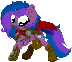 Size: 3846x3360 | Tagged: safe, artist:beigedraws, imported from derpibooru, oc, oc only, oc:stellar trace, pony, unicorn, armor, cape, clothes, high res, simple background, solo, sword, transparent background, weapon