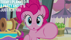 Size: 1280x720 | Tagged: safe, edit, edited screencap, editor:quoterific, imported from derpibooru, screencap, pinkie pie, earth pony, pony, pinkie pride, season 4, :o, cute, diapinkes, female, mare, open mouth, pointing, solo