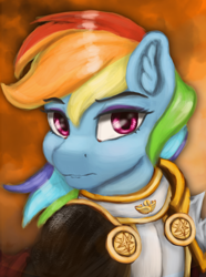 Size: 724x974 | Tagged: safe, artist:tekggd, imported from derpibooru, rainbow dash, pony, equestria at war mod, armor, bust, female, mare, portrait, solar empire, solo