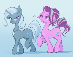 Size: 2176x1709 | Tagged: safe, artist:noupu, imported from derpibooru, starlight glimmer, trixie, pony, unicorn, alternate hairstyle, duo, duo female, female, mare