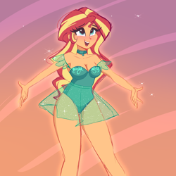 Size: 4000x4000 | Tagged: safe, artist:xjenn9, derpibooru exclusive, imported from derpibooru, sunset shimmer, human, series:my past is not today, equestria girls, my past is not today, absurd resolution, adorasexy, bare shoulders, beautiful, breasts, busty sunset shimmer, choker, cleavage, clothes, cute, daaaaaaaaaaaw, eyebrows, eyebrows visible through hair, humanized, leotard, looking up, open mouth, open smile, redesign, see-through, see-through skirt, sexy, shimmerbetes, sketch, skirt, smiling, solo