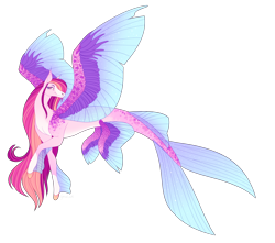 Size: 4250x3750 | Tagged: safe, artist:squishkitti, imported from derpibooru, oc, oc only, alicorn, merpony, pony, seapony (g4), adoptable, dorsal fin, eyelashes, female, fins, fish tail, flowing mane, flowing tail, fusion, purple eyes, seaponified, simple background, smiling, solo, species swap, spread wings, tail, transparent background, wings