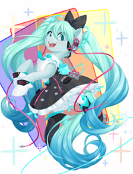 Size: 1468x1920 | Tagged: safe, artist:dstears, imported from derpibooru, pony, anime, bow, clothes, cute, digital art, dress, female, hatsune miku, headphones, magical girl, mare, necktie, ponified, skirt, smiling, solo, vocaloid