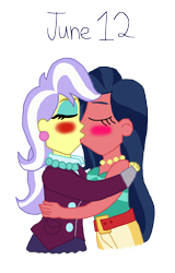 Size: 2000x3119 | Tagged: safe, artist:ktd1993, imported from derpibooru, desert sage, upper crust, equestria girls, 12, blushing, clothes, crystal prep academy uniform, female, high res, kiss on the lips, kissing, lesbian, school uniform, shipping, uppersage