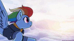 Size: 1387x780 | Tagged: safe, artist:sevenserenity, imported from derpibooru, rainbow dash, pegasus, pony, the last problem, animated, bi-plane, biplane, flying, gif, older, older rainbow dash, plane, sky, spread wings, wings extended