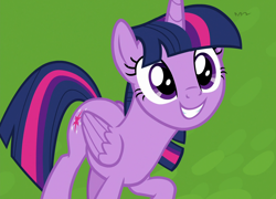 Size: 1500x1080 | Tagged: safe, imported from derpibooru, screencap, twilight sparkle, alicorn, pony, father knows beast, season 8, spoiler:s08, cropped, cute, female, folded wings, mare, raised hoof, smiling, solo, teeth, twiabetes, twilight sparkle (alicorn), wings