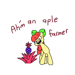 Size: 1280x1280 | Tagged: safe, artist:hotkoin, artist:pencilbrony, imported from derpibooru, apple bloom, earth pony, pony, female, filly, food, pineapple, solo