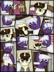Size: 1750x2333 | Tagged: safe, artist:99999999000, imported from derpibooru, oc, oc only, oc:cwe, oc:firearm king, oc:susie cotes, pony, comic:visit, american flag, brother and sister, clothes, comic, family photo, female, filly, glasses, male, photo frame, siblings, sister