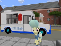 Size: 2048x1536 | Tagged: safe, artist:topsangtheman, imported from derpibooru, cinnabar, golden hooves, quicksilver, earth pony, pony, ice cream truck, looking at you, minecraft, solo