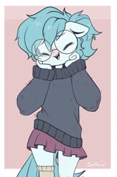 Size: 1796x2710 | Tagged: safe, artist:sofiko-ko, imported from derpibooru, oc, oc only, oc:whispy slippers, anthro, anthro oc, clothes, cute, floppy ears, glasses, hands on cheeks, ocbetes, round glasses, solo, squishy cheeks, sweater