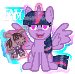 Size: 574x568 | Tagged: safe, artist:jazminakarainy, imported from derpibooru, twilight sparkle, alicorn, pony, lesson zero, animated, cutie mark, doll, front facing, heart eyes, magic, open mouth, simple background, sitting, solo, spread wings, sticker, telekinesis, toy, transparent background, twilight sparkle (alicorn), want it need it, wingding eyes, wings