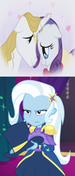 Size: 708x1654 | Tagged: safe, edit, imported from derpibooru, screencap, prince blueblood, rarity, trixie, pony, unicorn, equestria girls, equestria girls series, season 1, spring breakdown, the ticket master, spoiler:eqg series (season 2), angry, anti-shipping, bluetrix, clothes, cropped, dress, duo, female, floppy ears, frilly dress, hat, heart, imagine spot, magician outfit, male, mare, shipping, stallion, straight, top hat