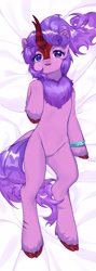 Size: 1969x5512 | Tagged: safe, artist:ginkgo leaf, imported from derpibooru, oc, oc only, oc:molly jasmine, kirin, pony, angle, body pillow, body pillow design, bracelet, hold pillow, jewelry, kirin oc, look at you, looking at you, photo, scar, seduce, solo