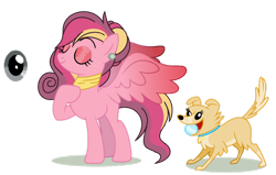 Size: 1280x816 | Tagged: safe, artist:princess-kitsune-tsu, artist:venomous-cookietwt, imported from derpibooru, oc, oc only, dog, pegasus, pony, ball, base used, eyes closed, female, freckles, mare, offspring, parent:big macintosh, parent:princess cadance, parents:cadmac, pet oc, simple background, solo, transparent background