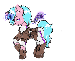 Size: 900x728 | Tagged: safe, artist:leastways, imported from derpibooru, oc, oc only, oc:disc jockey, oc:disc jocky, pony, unicorn, fallout equestria, battle saddle, boots, clothes, commission, fanfic art, gloves, gun, handgun, hat, magic, pistol, shoes, simple background, sketch, solo, superhero costume, transparent background, weapon