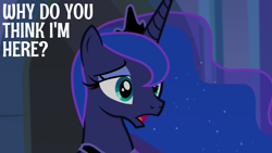 Size: 1920x1080 | Tagged: safe, edit, edited screencap, editor:quoterific, imported from derpibooru, screencap, princess luna, alicorn, pony, season 4, twilight's kingdom, crown, female, jewelry, mare, open mouth, regalia, solo