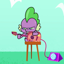 Size: 830x830 | Tagged: safe, imported from derpibooru, screencap, spike, dragon, my little pony: pony life, spoiler:pony life s02e03, cropped, g4.5, guitar, male, musical instrument, pony life, solo, the comet section